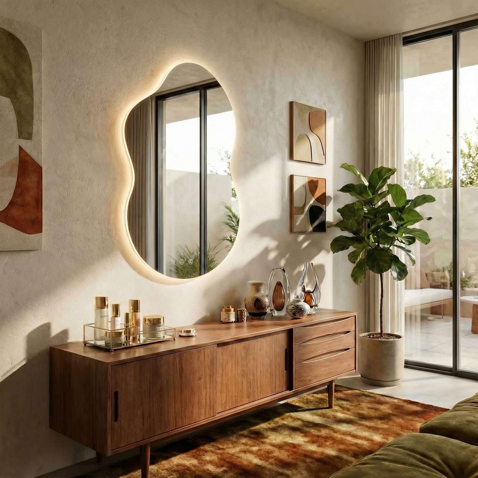 TLGREEN Badspiegel mit Beleuchtung,wandspiegel,Asymmetrisch Dekospiegel, (L günstig online kaufen