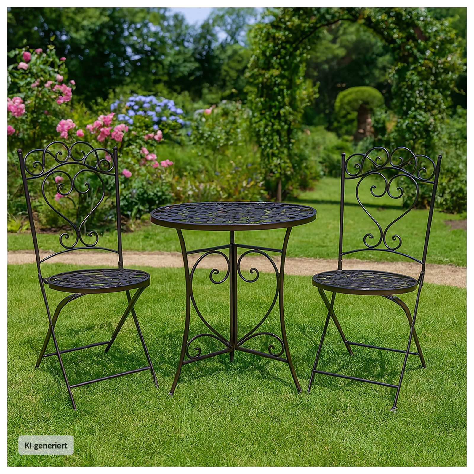 HTI-Line Balkonset Tischgruppe Curly, (Set, 3-tlg., 1x Tisch und 2x Stühle), Sitzgruppe Metall Garten Nostalgisch