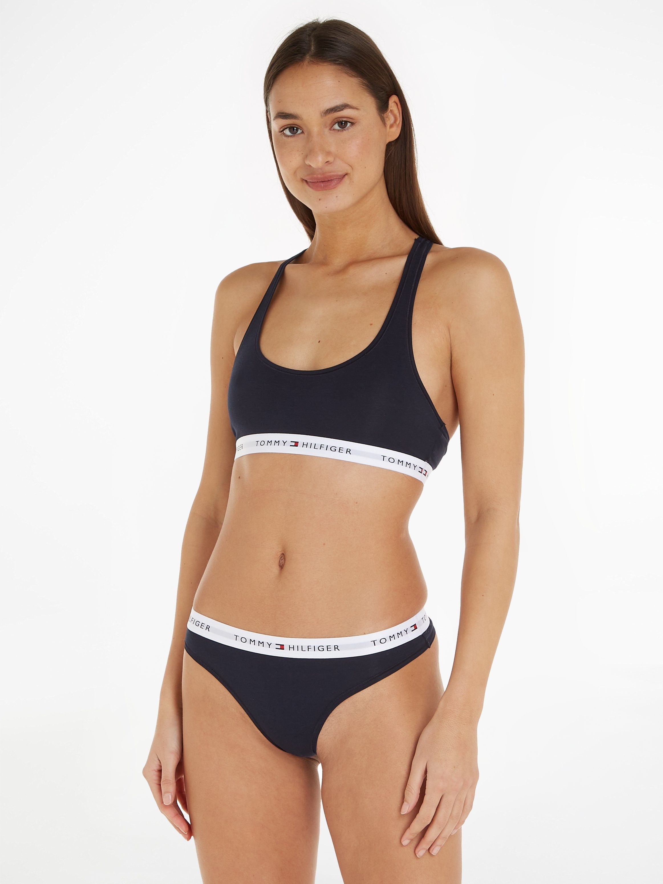 dem Tommy mit Sky Hilfiger Underwear Desert auf (dunkelblau) Logo T-String Taillenbund