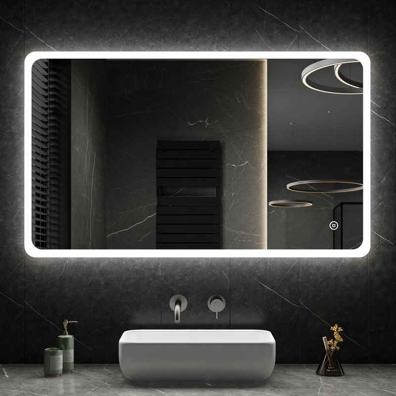 WDWRITTI Spiegel mit beleuchtung 120x70 100x70cm 3Lichtfarben Dimmbar Speicherfunktion (Badezimmerspiegel Lichtspiegel, Touch, Wandschalter), energiesparender, IP44