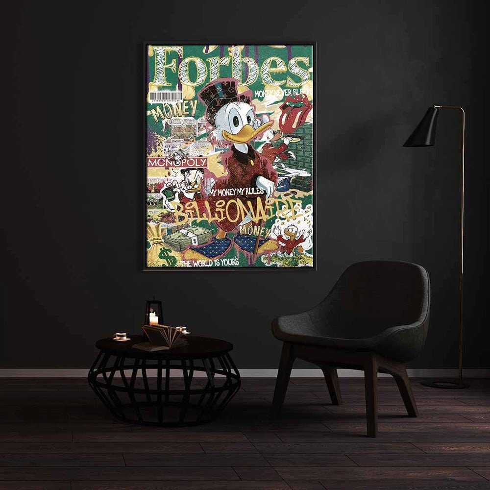 Leinwandbild, Forbes Comic Rahmen Leinwandbild Pop collage Duck DOTCOMCANVAS Dagobert DOTCOMCANVAS® schwarzer Art