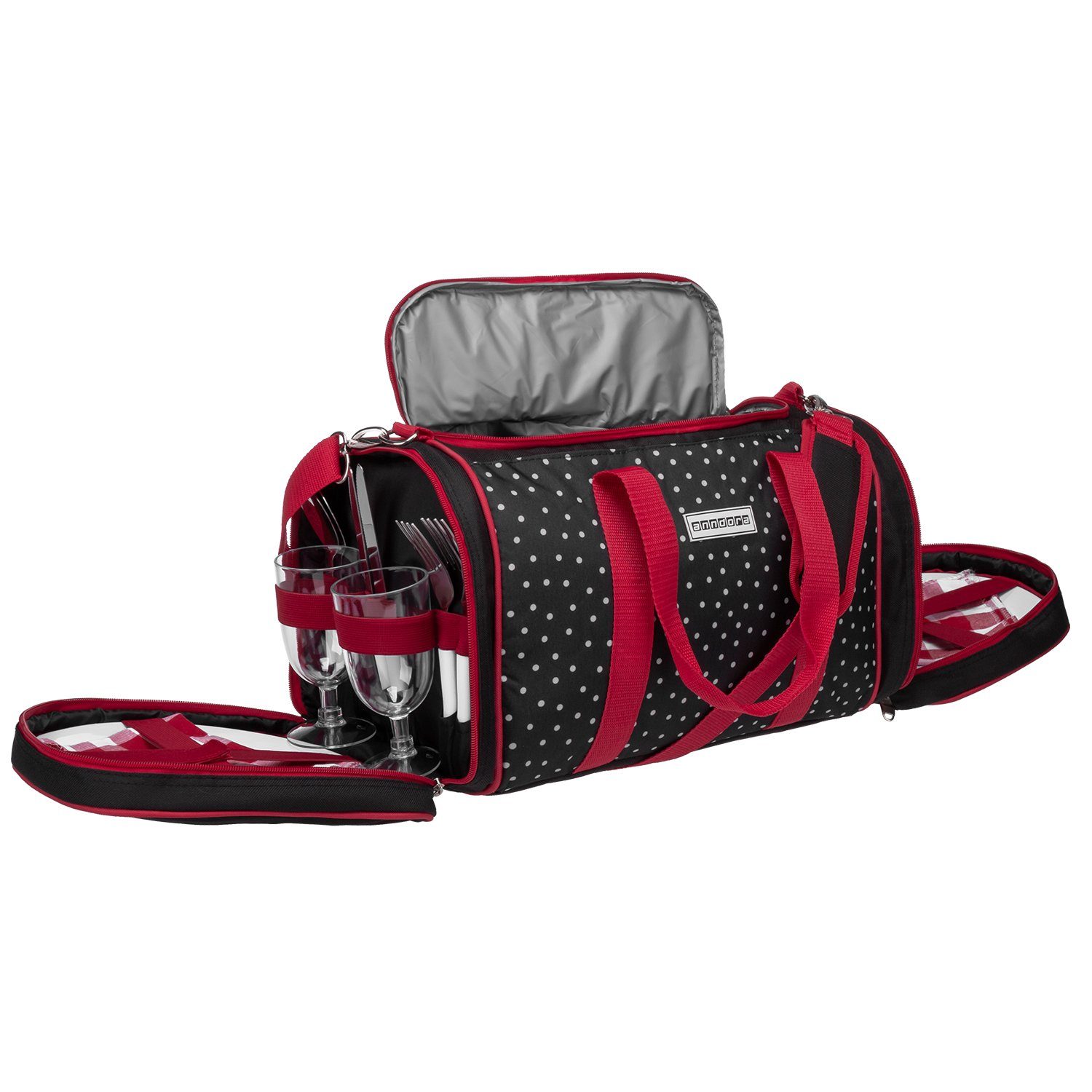 anndora Picknickkorb Kühltasche inkl. Outdoordecke + 20 tlg. Zubehör f. 4 Personen, gepolsterter Tragegurt - zusammenlegbare Outdoordecke – Bild 5 von 5