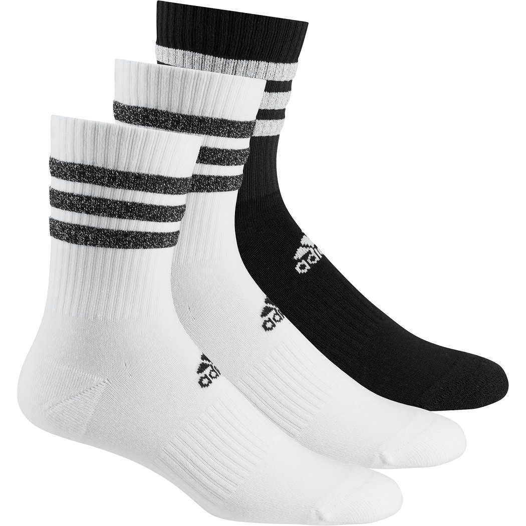 adidas Performance Sportsocken Crew Glam 3-Streifen Glitter weiss/schwarz - 3 Paar