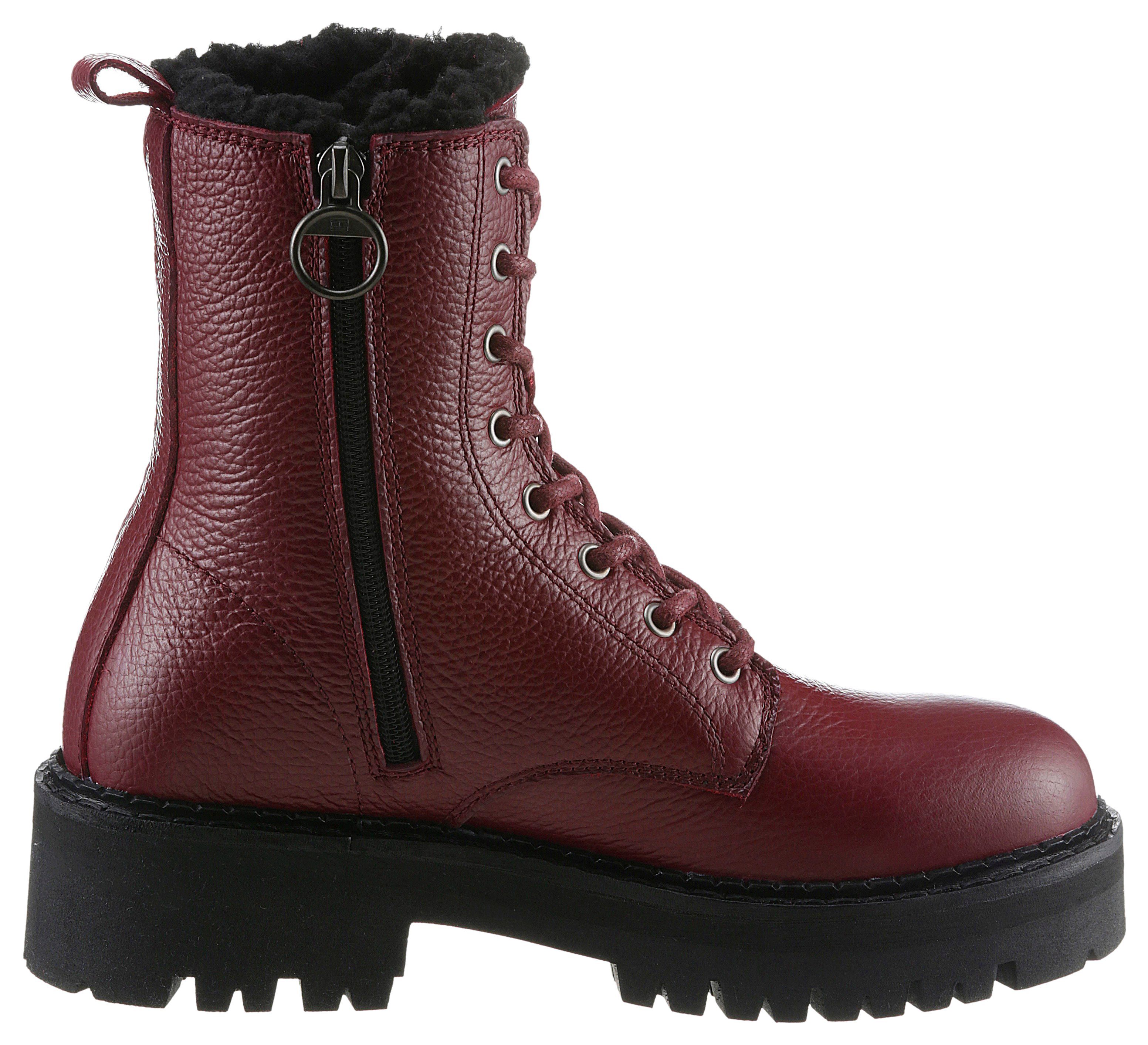 Tommy Jeans TJW TUMBLED LTR BOOT Logoflagge mit URBAN dunkelrot seitlicher WL Winterstiefelette