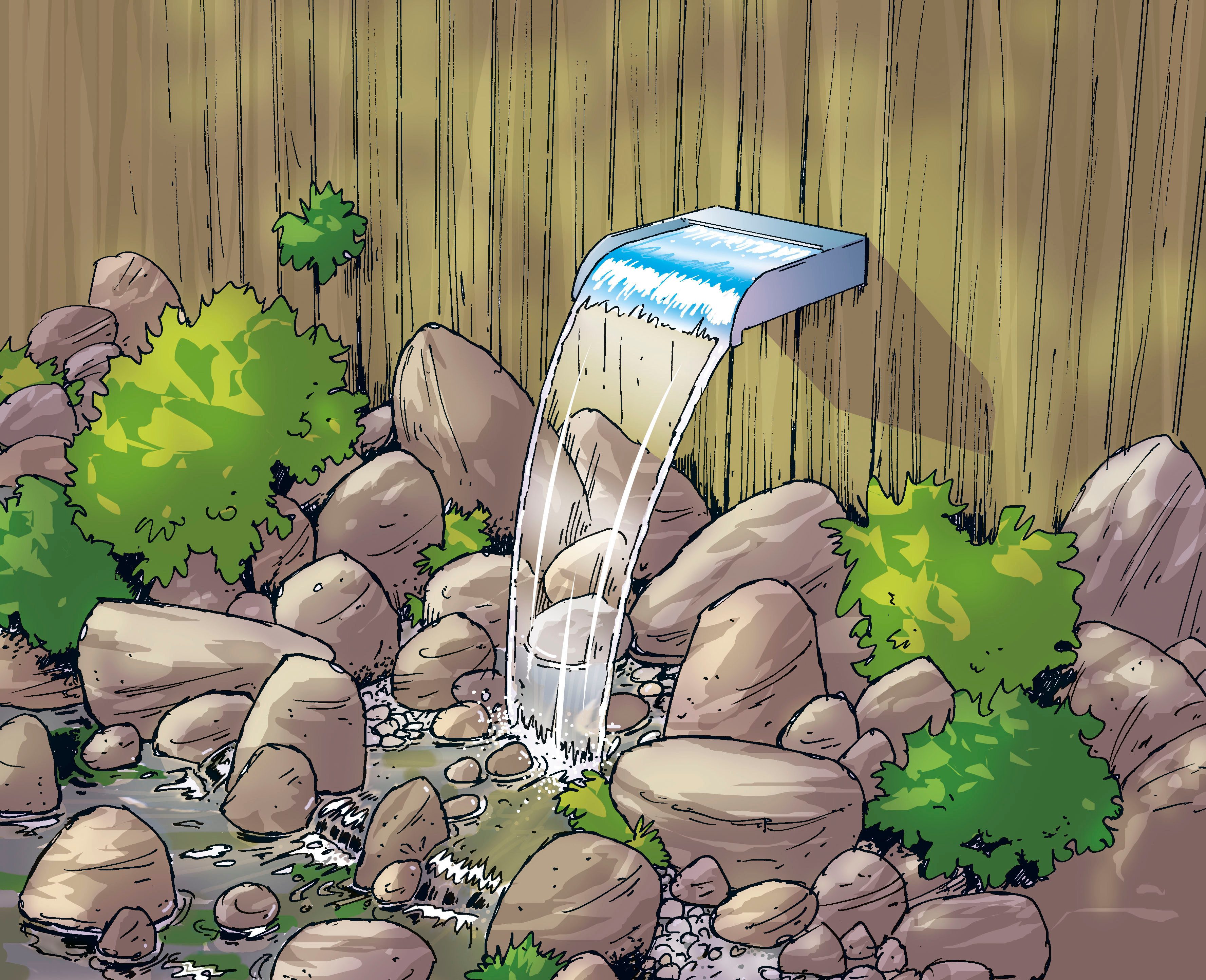 Ubbink Wasserfall Nevada 30 cm - mit LED-Beleuchtung, Edelstahl, mit LED-Leiste