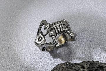 Eyecatcher Fingerring Skelett Ring. Silberner Gothic Ring. TotenKopf, Größenverstellbar