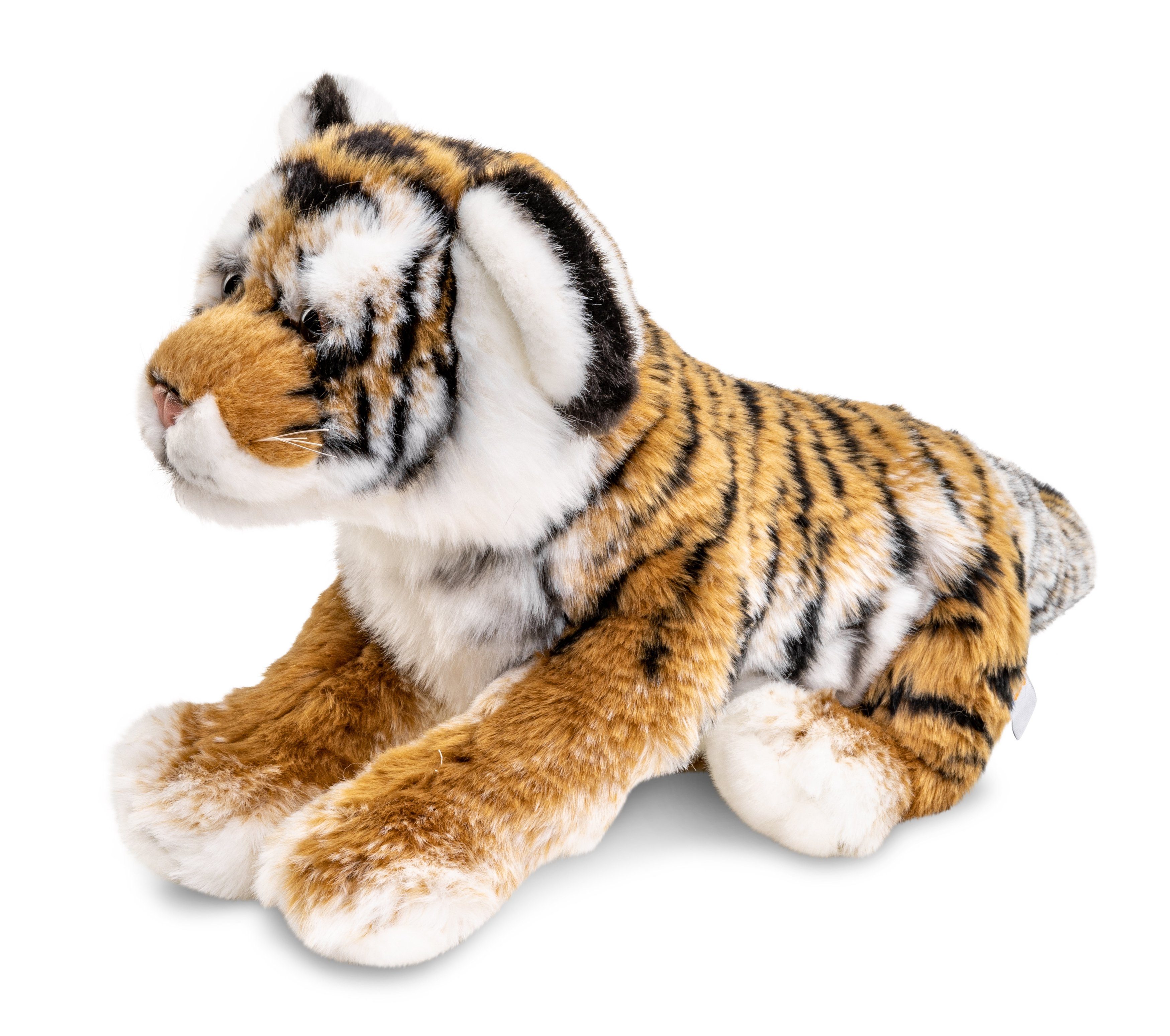 Uni-Toys Kuscheltier Plüsch-Wildtier % - zu - 100 - Füllmaterial (Länge) cm Junges, 33 liegend Plüschtier, Tiger recyceltes