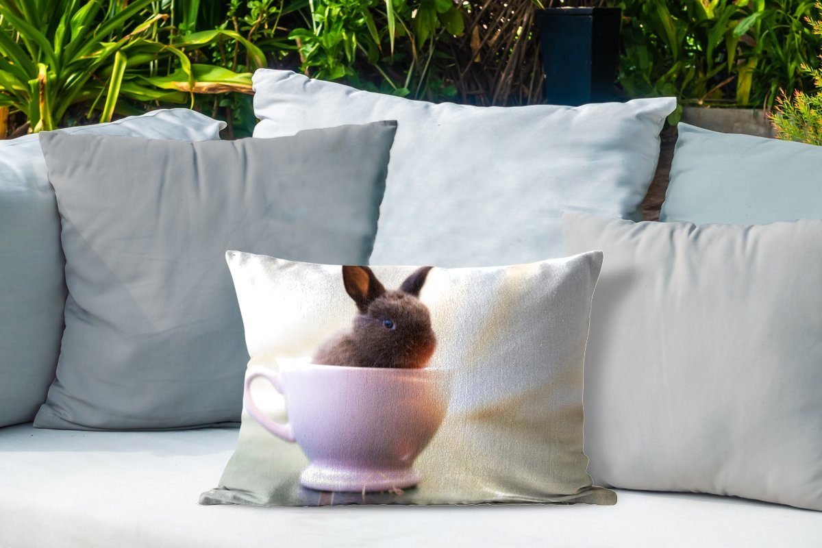 Kaninchen Kissenhülle Baby Outdoor-Dekorationskissen, Teetasse, MuchoWow Dekokissen - Polyester, - Dekokissenbezug,