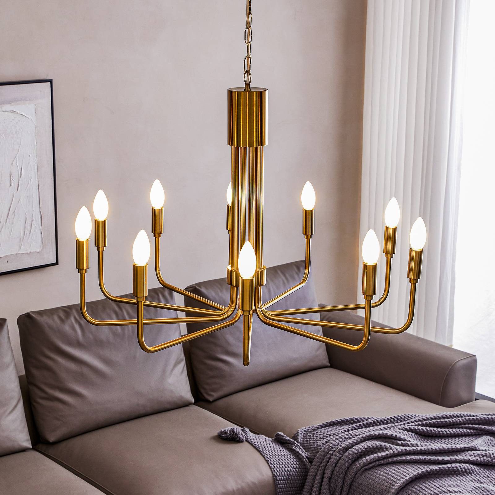 Lindby Kronleuchter Elanova, Metall, Gold / Messing IP20, 10 x 40 W