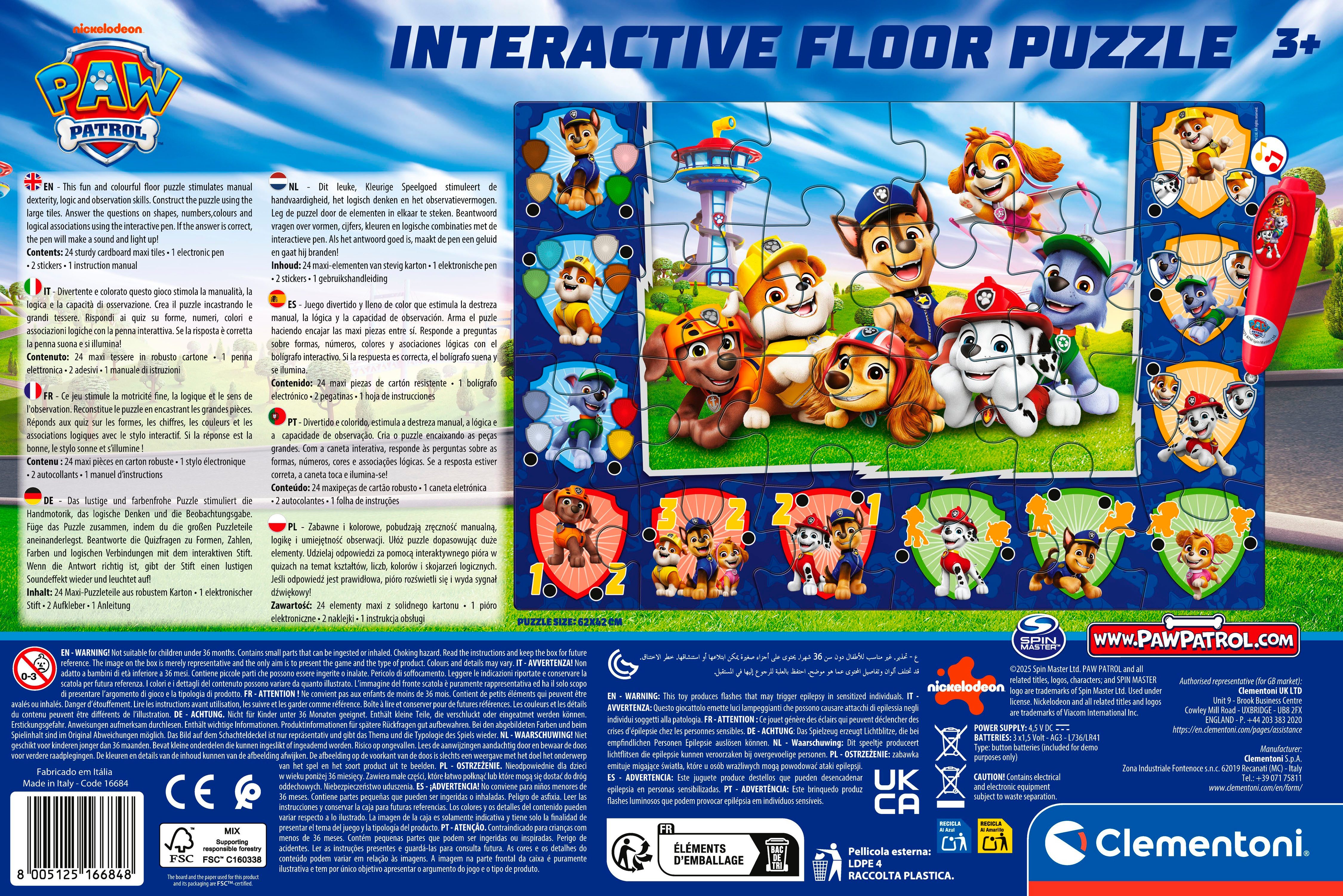 Clementoni® Puzzle Quiz-Bodenpuzzle - Paw Patrol, 24 Puzzleteile, Made in Europe
