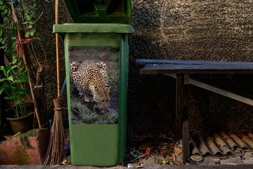 MuchoWow Wandsticker Leopard - Wald - Wasser (1 St), Mülleimer-aufkleber, Mülltonne, Sticker, Container, Abfalbehälter