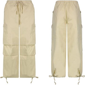 FIDDY Jeanshotpants Cargohose Damen lockere hochtaillierte Hose mit weitem Bein