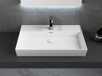 Aqua Bagno Waschbecken 80 cm weiß eckig Wandmontage Waschtisch Aufsatzwaschbecken