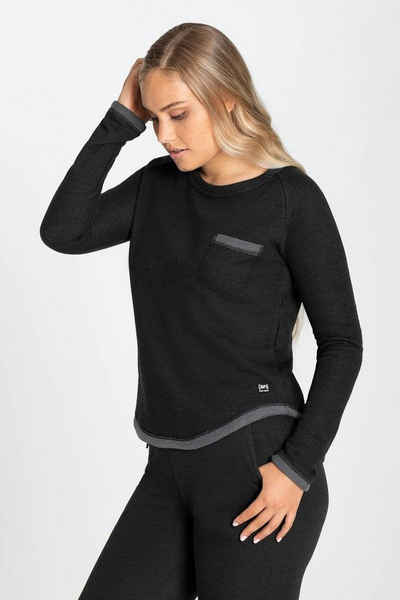 SUPER.NATURAL Sweatshirt Merino Sweatshirt W KNIT CREW mit kontrastfarbenen Details, feinster Merino-Materialmix