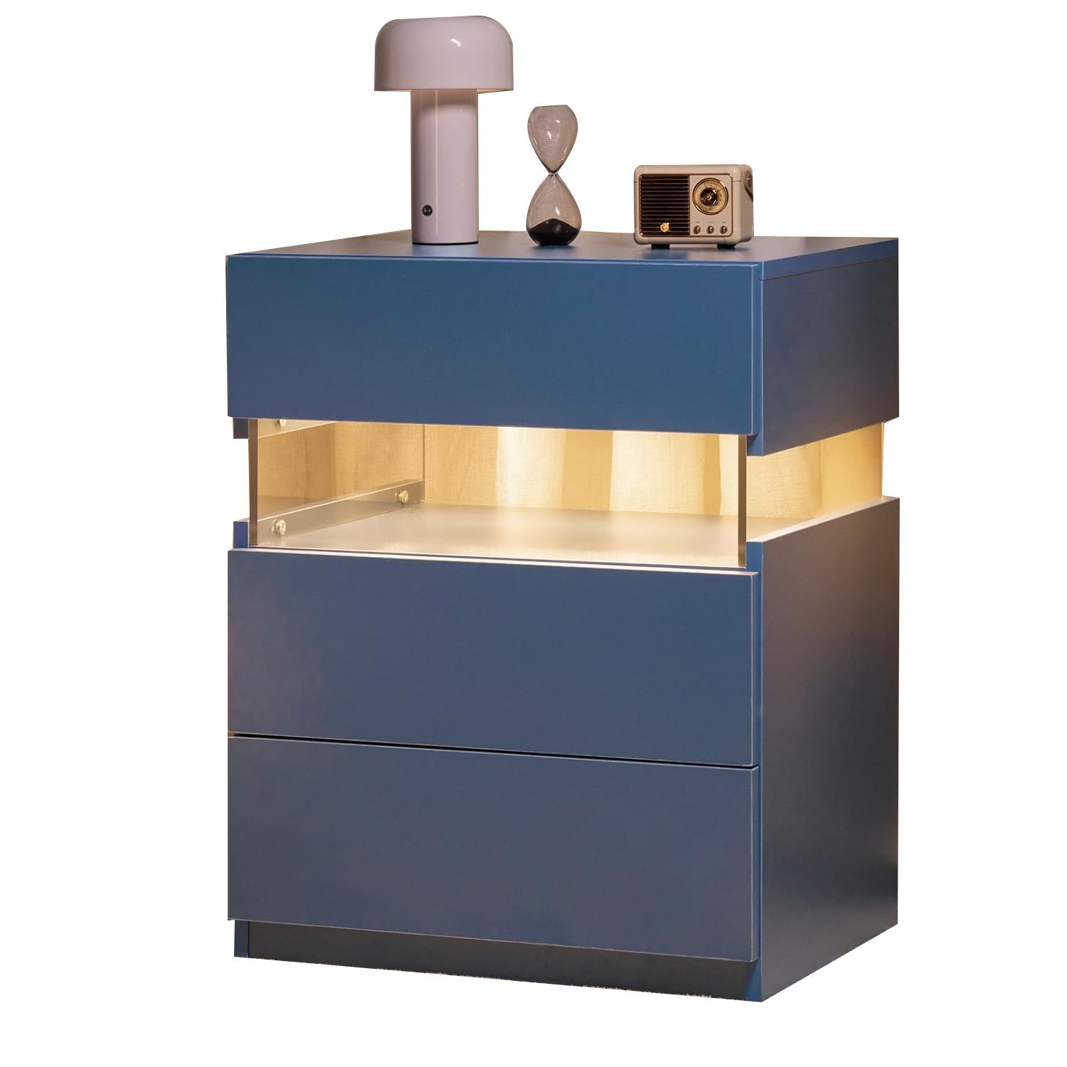 Fine Life Pro Nachtschrank LED-Nachttische mit 3 Schubladen und Acrylplatte - (Kleiderschrank für Schlafzimmer, Endtische und) Bettseitentische als Möbel für Schlafzimmer und Wohnzimmer