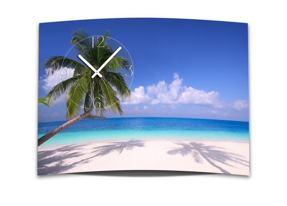 dixtime Wanduhr Wanduhr XXL 3D Optik Dixtime Strand Palme 50x70 cm leises Uhrwerk (Einzigartige 3D-Optik aus 4mm Alu-Dibond) | Wanduhren
