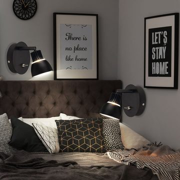 Nordlux LED Wandleuchte, LED-Leuchtmittel fest verbaut, Warmweiß, LED Wand Lampe Wohn Ess Zimmer Lese Strahler Spot Leuchte schwarz