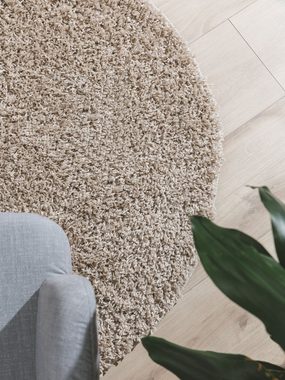 Hochflor-Teppich Soho, benuta, rund, Höhe: 31 mm, Kunstfaser, Uni, Contemporary, Wohnzimmer