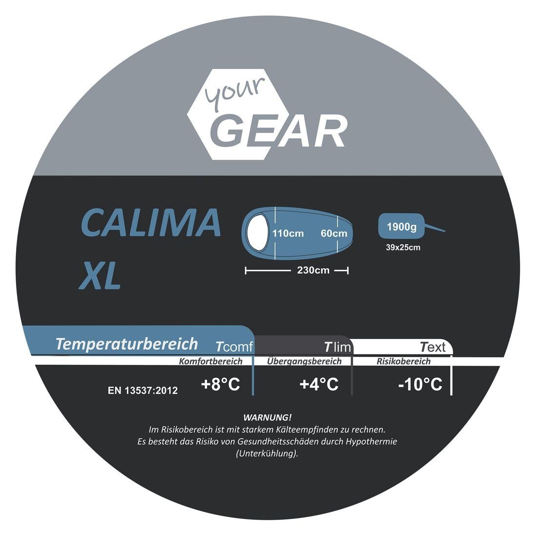 230x110cm -10°C yourGEAR yourGEAR Calima XL breiter Ellipsen-Schlafsack Mumienschlafsack