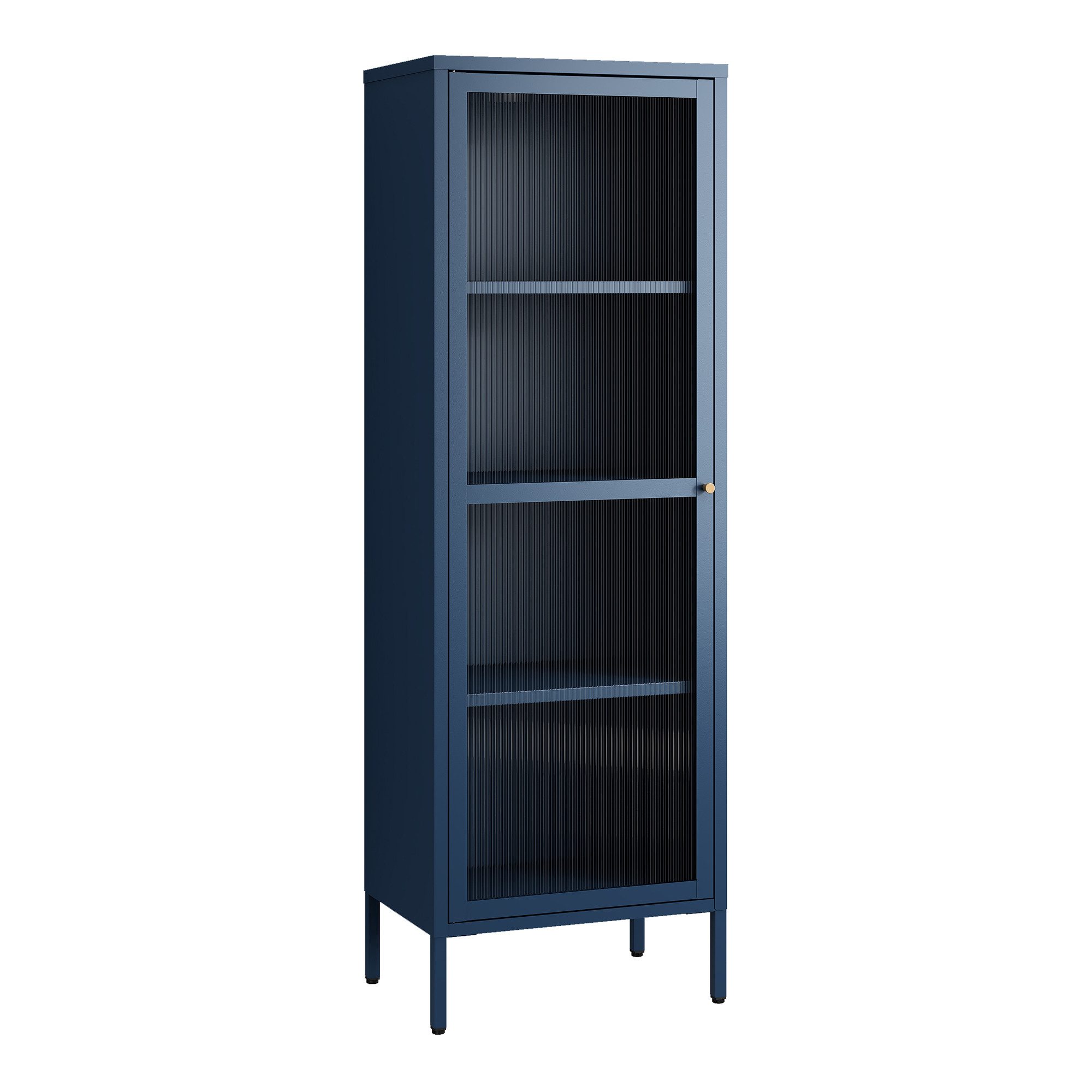 en.casa Vitrine »Säkylä« mit 1 Tür Stahl 150 x 50 x 35 cm Navyblau