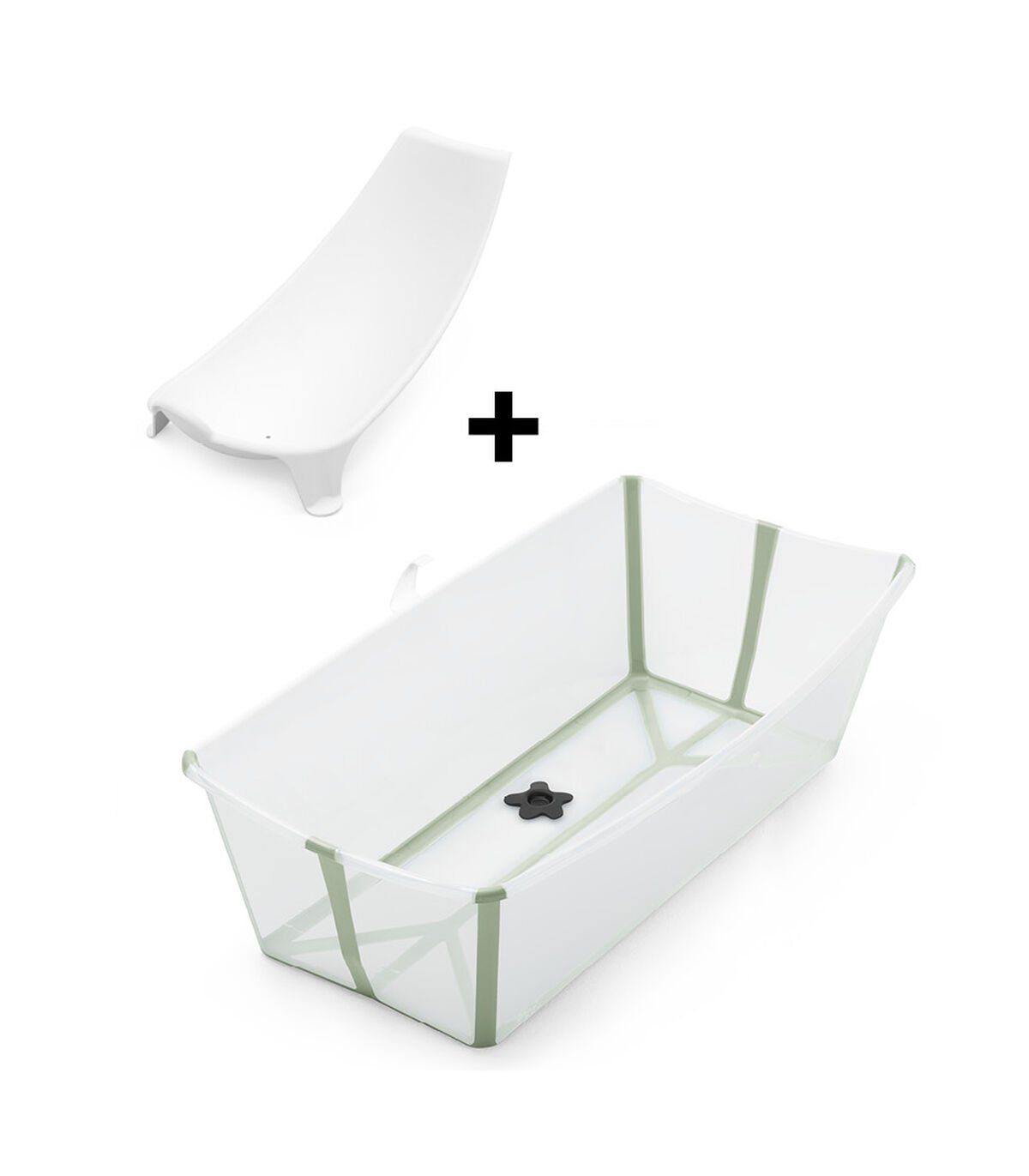 Green Bath® X-Large Newborn Stokke Babybadewanne Support Bundle mit Flexi Transparent