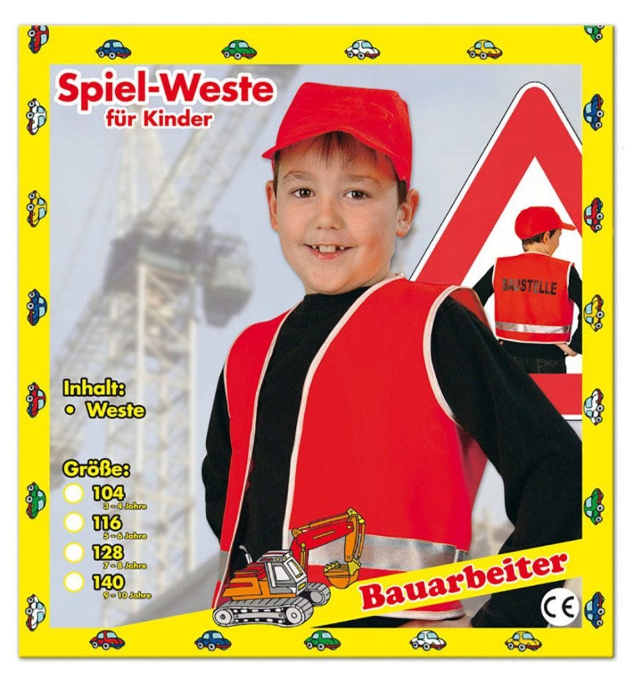 Fries Kostüm Kinder Spielweste Bauarbeiter Rot Gr. 128 oder 140 Karneval Fasching