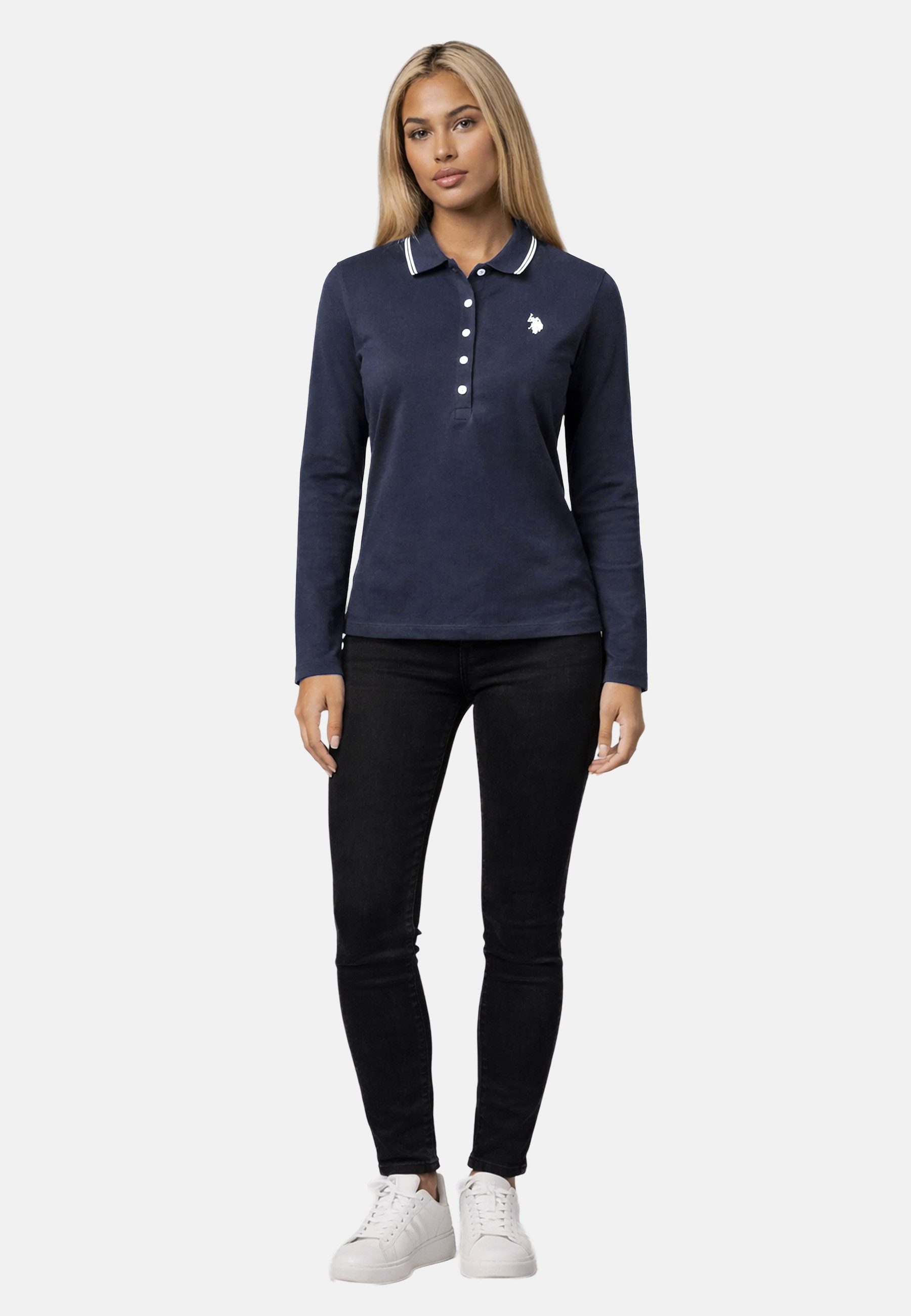 U.S. Polo Assn. Poloshirt USDaance Damen Langarm - Longsleeve Polo aus Baumwolle Langarm Poloshirt mit Knopfleiste und Logostickerei