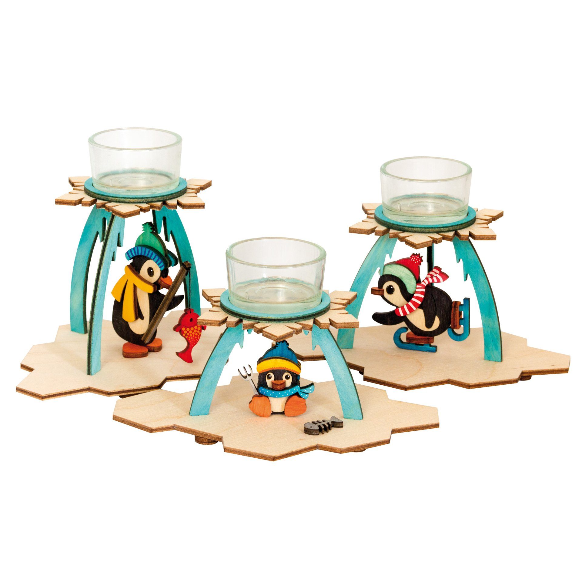 Kuhnert Kreativset Teelichthalter - 3 Pinguine, zum selber Basteln - Made in Germany