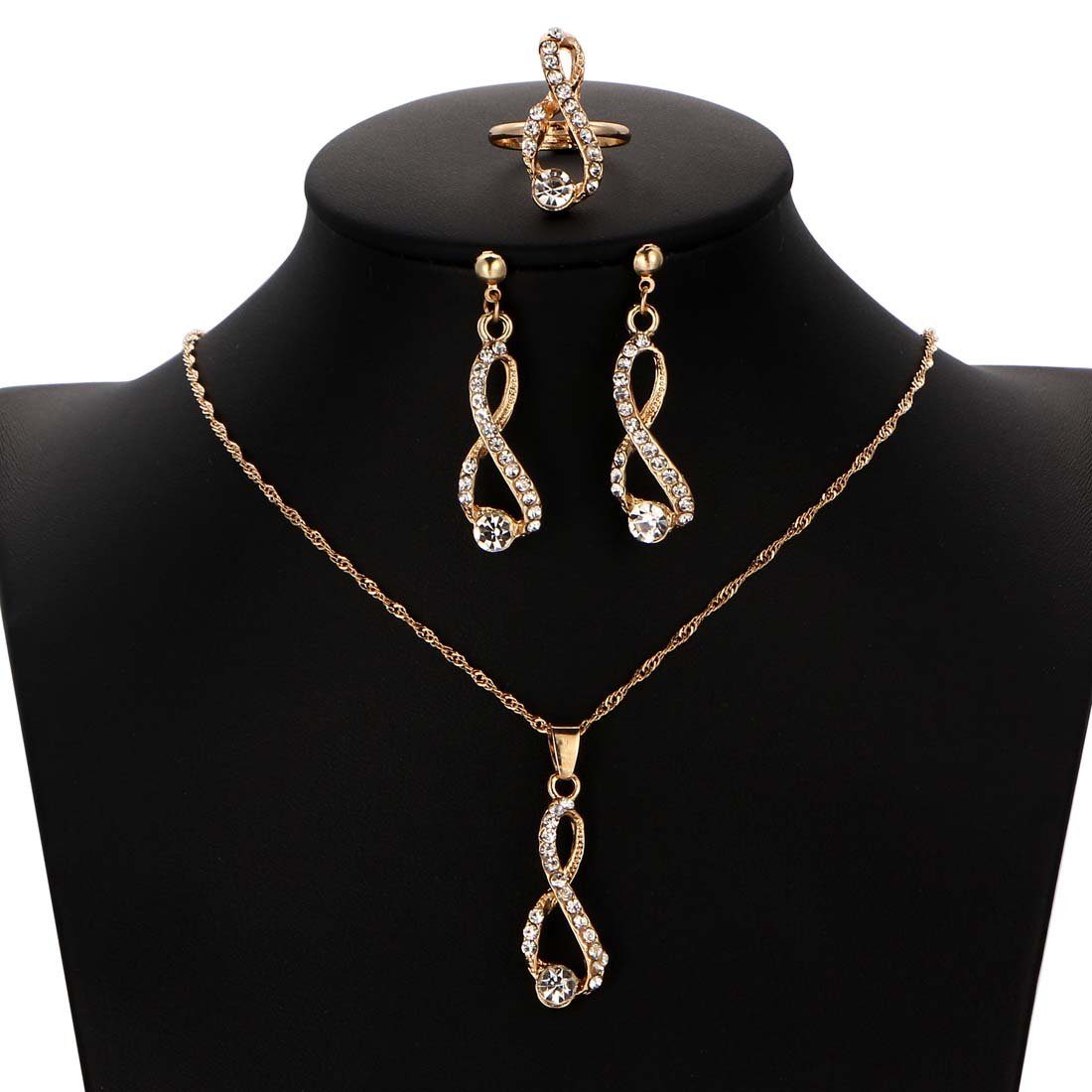 Schmuckset Damen und Diamant-Set, geeignet YANN Mädchen Kristall-Diamant-Halskette, dreiteiliges Ring-Ohrringe, für