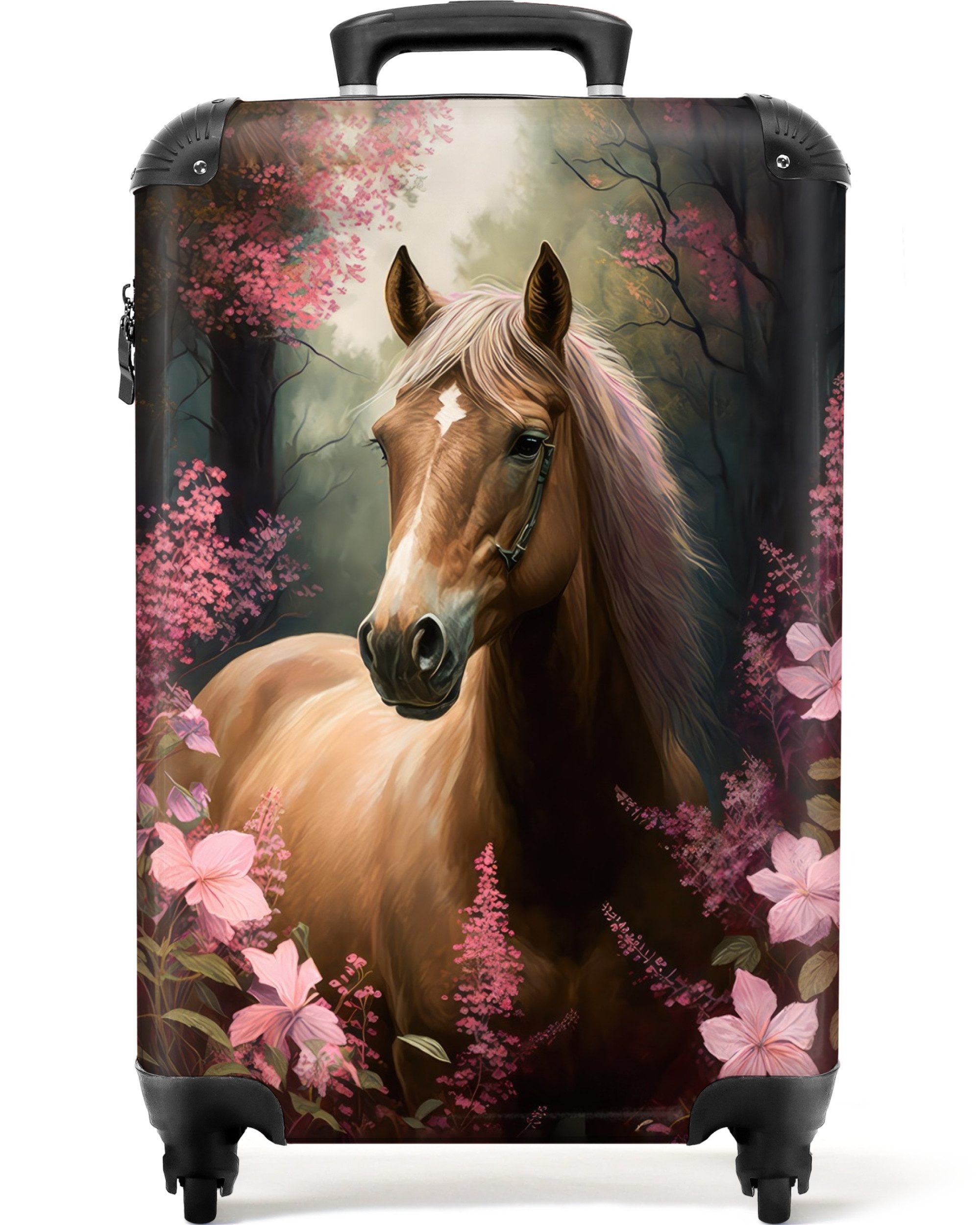 NoBoringSuitcases.com© Kinderkoffer Pferd - Blumen - Rosa - Natur - Wald 55x35x20cm, Handgepäck-Koffer, Kinderkoffer, Reisekoffer Mädchen