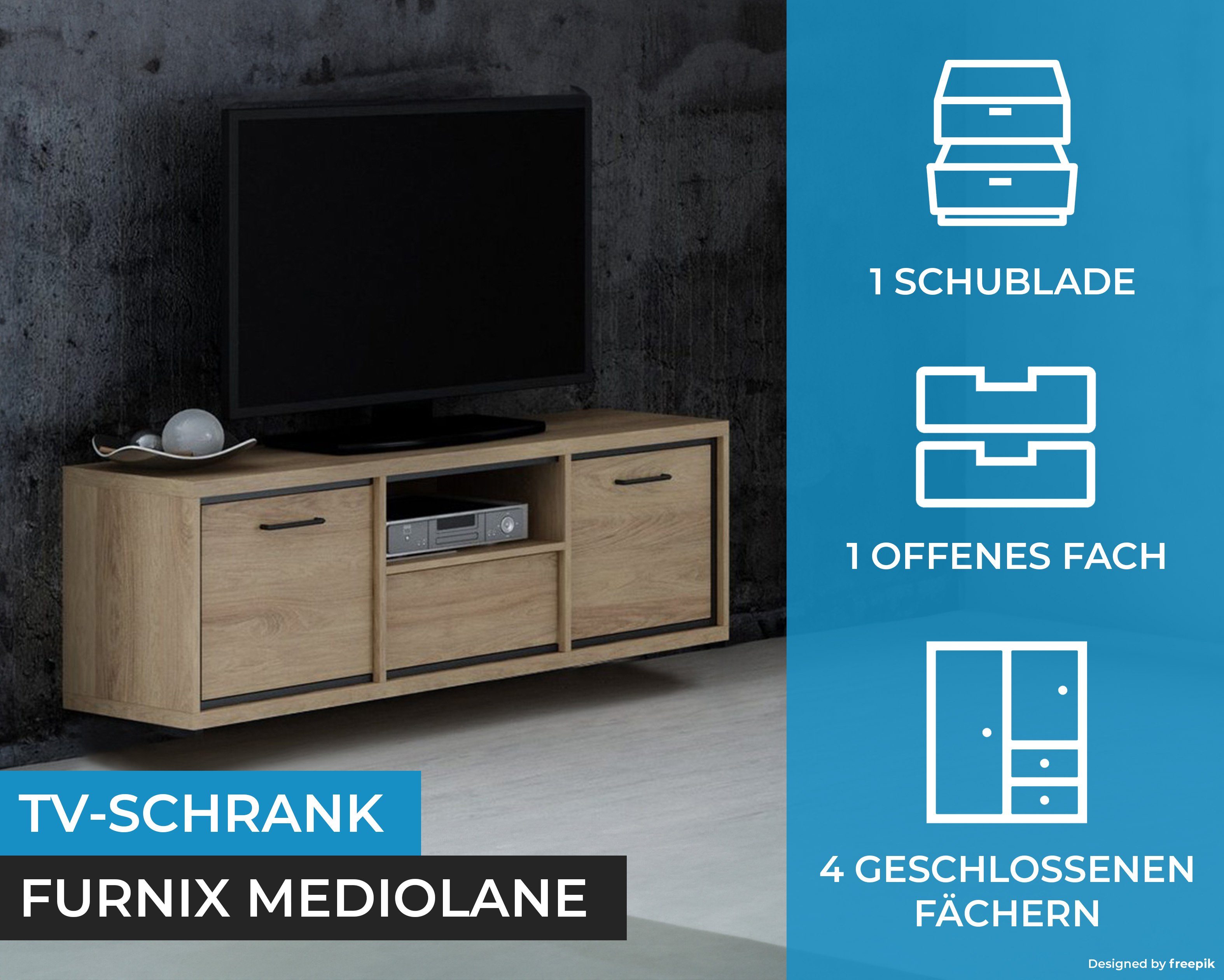 Hängende MEDIOLANE RTV-Schrank TV-Schrank H47,5 Furnix T41 Wotan Lowboard, M-12 TV-Kommode, x x cm B139