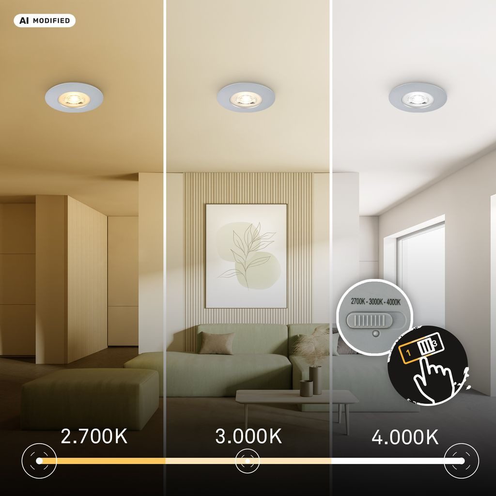 Briloner Leuchten LED Einbaustrahler LED Einbaustrahler 3er Set Schwenkbar CCT IP65, LED fest integriert, 4000K - Neutralweiß, 2700K - Extra-Warmweiß, 3000K - Warmweiß, 90x27 mm, Wohnzimmer, Flur