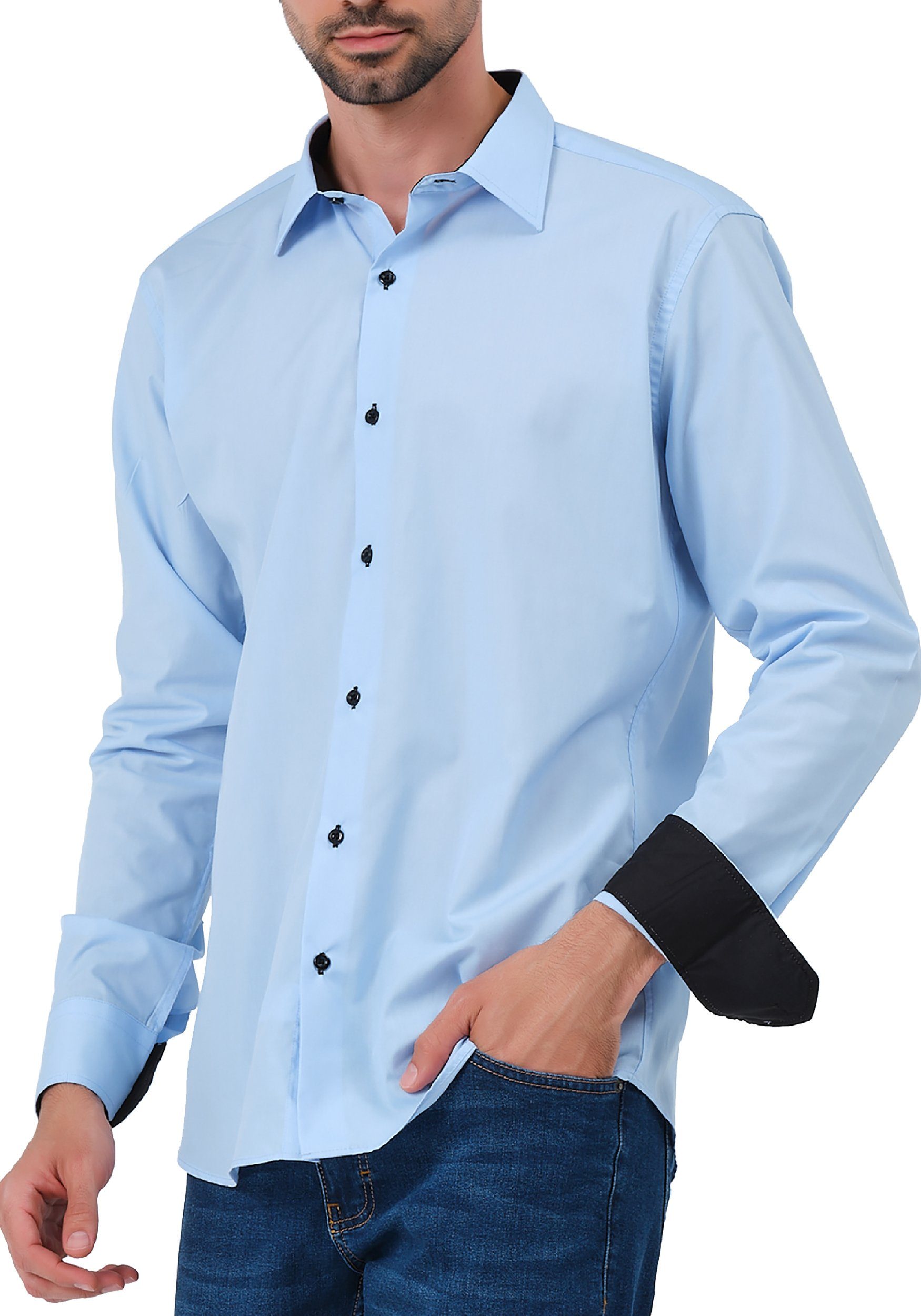 JEEL Langarmhemd Herren Hemd Langarm (1-tlg) Slim Fit – Bild 4 von 5