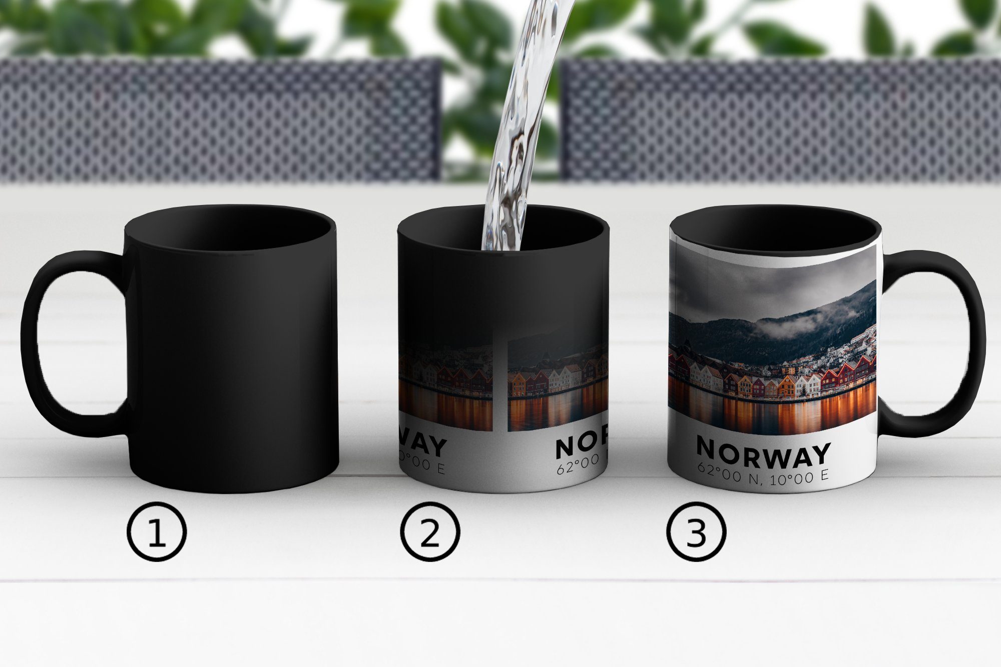 MuchoWow Tasse Norwegen - Skandinavien Farbwechsel, Zaubertasse, Geschenk Teetasse, - Kaffeetassen, Keramik, Bergen