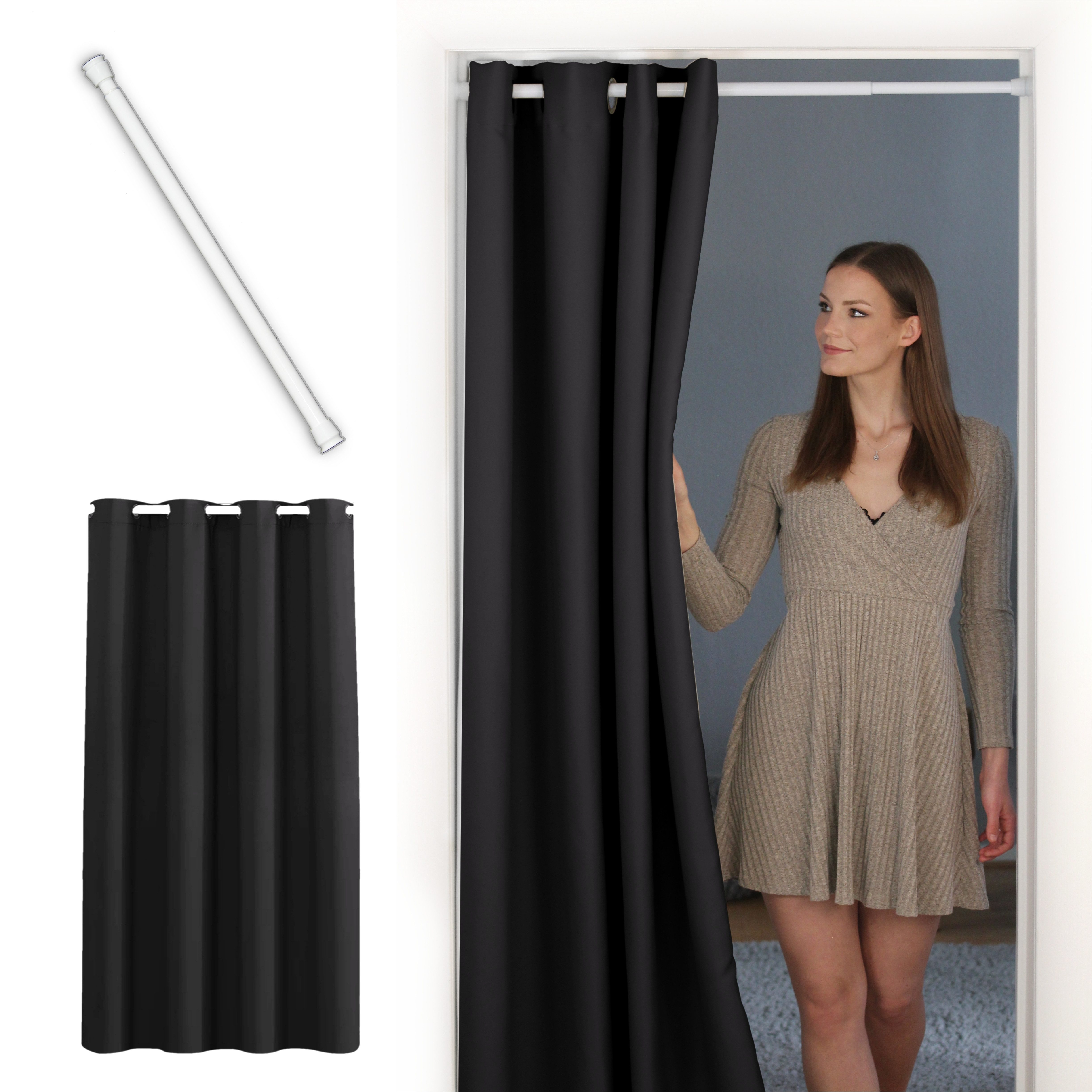tinycurtains Türvorhang mit Stange weiß 70-120 cm Thermo Vorhang ohne Bohre günstig online kaufen