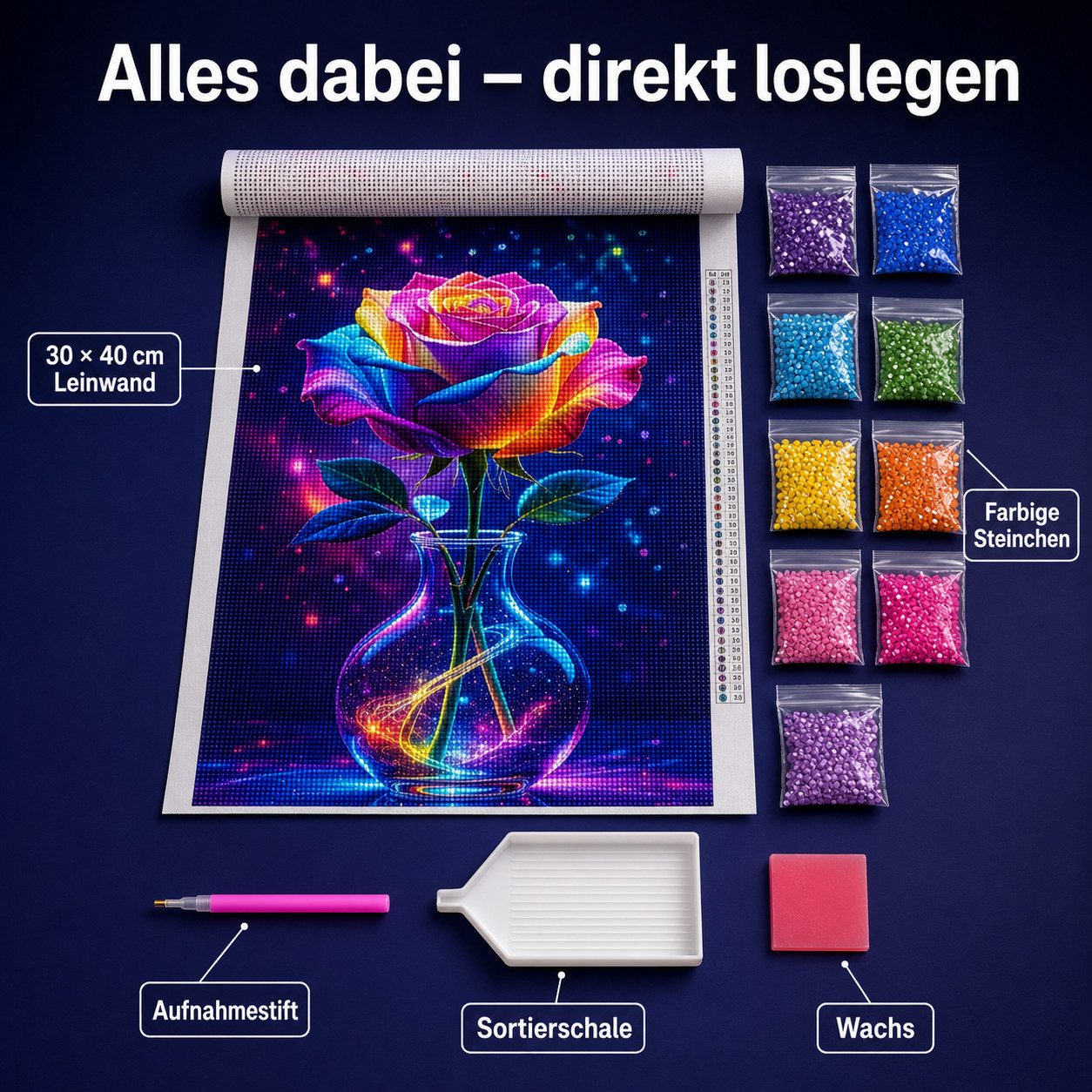 Rötting Design Malen nach Zahlen Diamond Painting Set 5D DIY - Blumen Motive Bastelsets (Komplett-Set), Diamond Painting Vollbild, Vollständiges Zubehörpaket