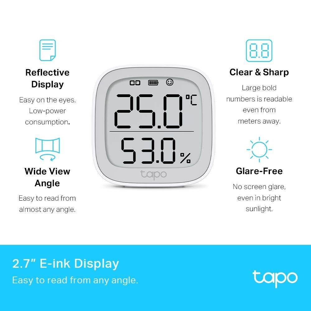 tp-link Feuchtigkeitssensor Tapo T315 Smarter Sensor, für Temperatur und Feuchtigkeit mit 2.7 Zoll E-Ink Display