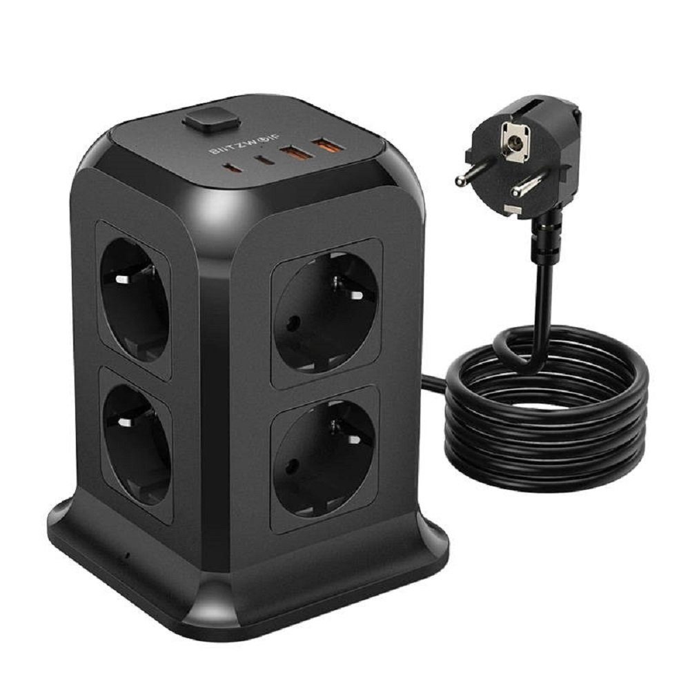 BLiTZWOLF Power Charger mit 8 AC Steckdosenplätzen Ladeturm Schwarz Mehrfachsteckdose