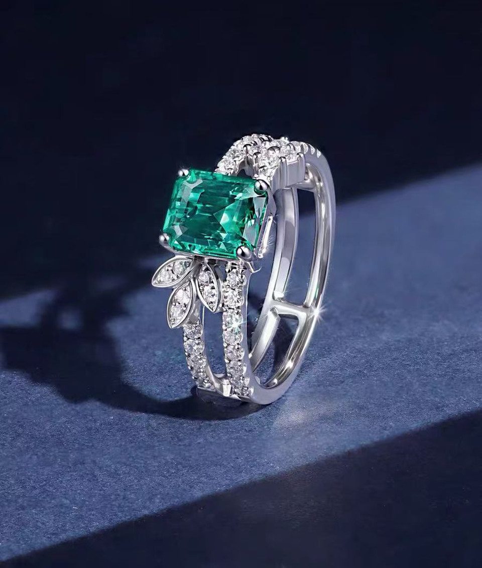Jumpeak Diamantring Smaragdring,Damen-Diamantring,1 Karat,Diamantring mit grünem Edelstein, Geburtstagsgeschenk,Valentinstagsgeschenk,Muttertagsgeschenk
