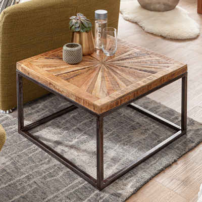 FINEBUY Couchtisch FB54908 (Mango Massivholz 55x40x55 cm Tisch Metallgestell), Wohnzimmertisch Quadratisch, Kaffeetisch Modern