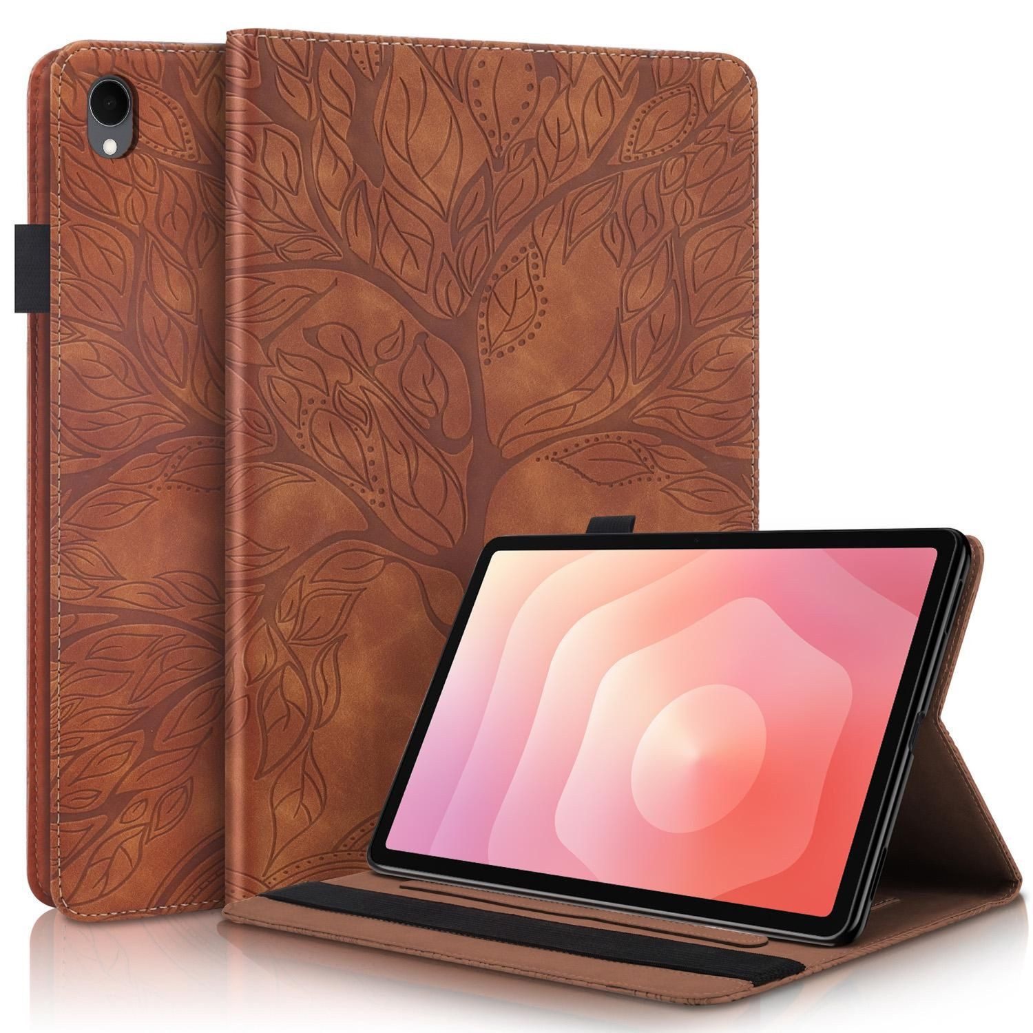 Wigento Tablet-Hülle Für Samsung Galaxy Tab S11 aufstellbare Baum Kunstleder Tasche Braun, Baum Design Hülle mit Standfunktion und Kratzschutz