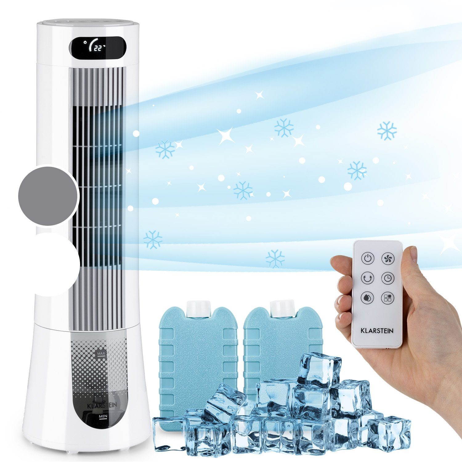mit Klarstein Frost Ventilatorkombigerät & mobil Luftkühler, Klimagerät Eis Abluftschlauch Wasserkühlung Skyscraper ohne