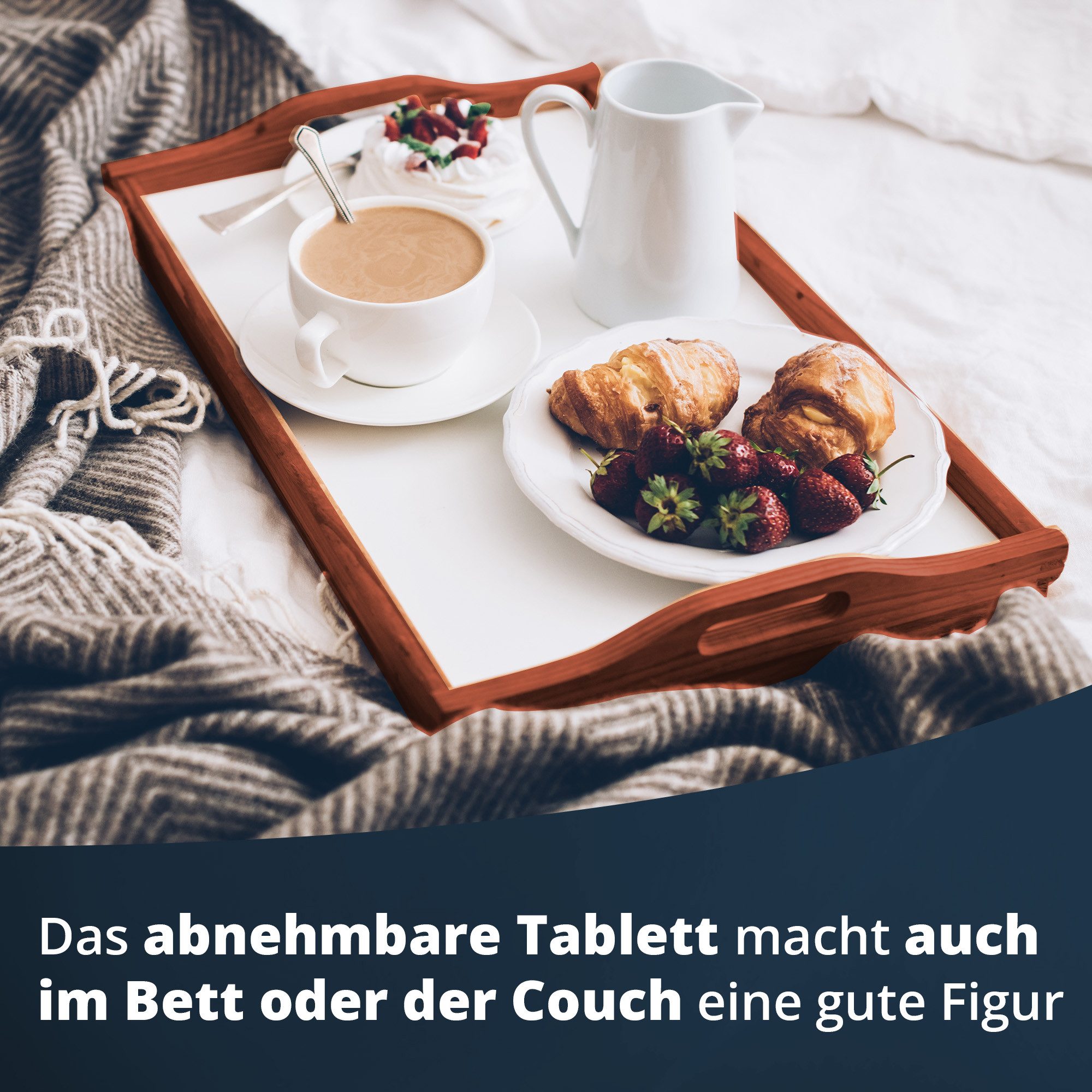 KHG Beistelltisch Gartentisch aus Akazien-Echtholz mit abnehmbarem Tablett (tragbar, klappbar, wetterfest, 20 kg belastbar, mit Schüttrand), Tablett abnehmbar