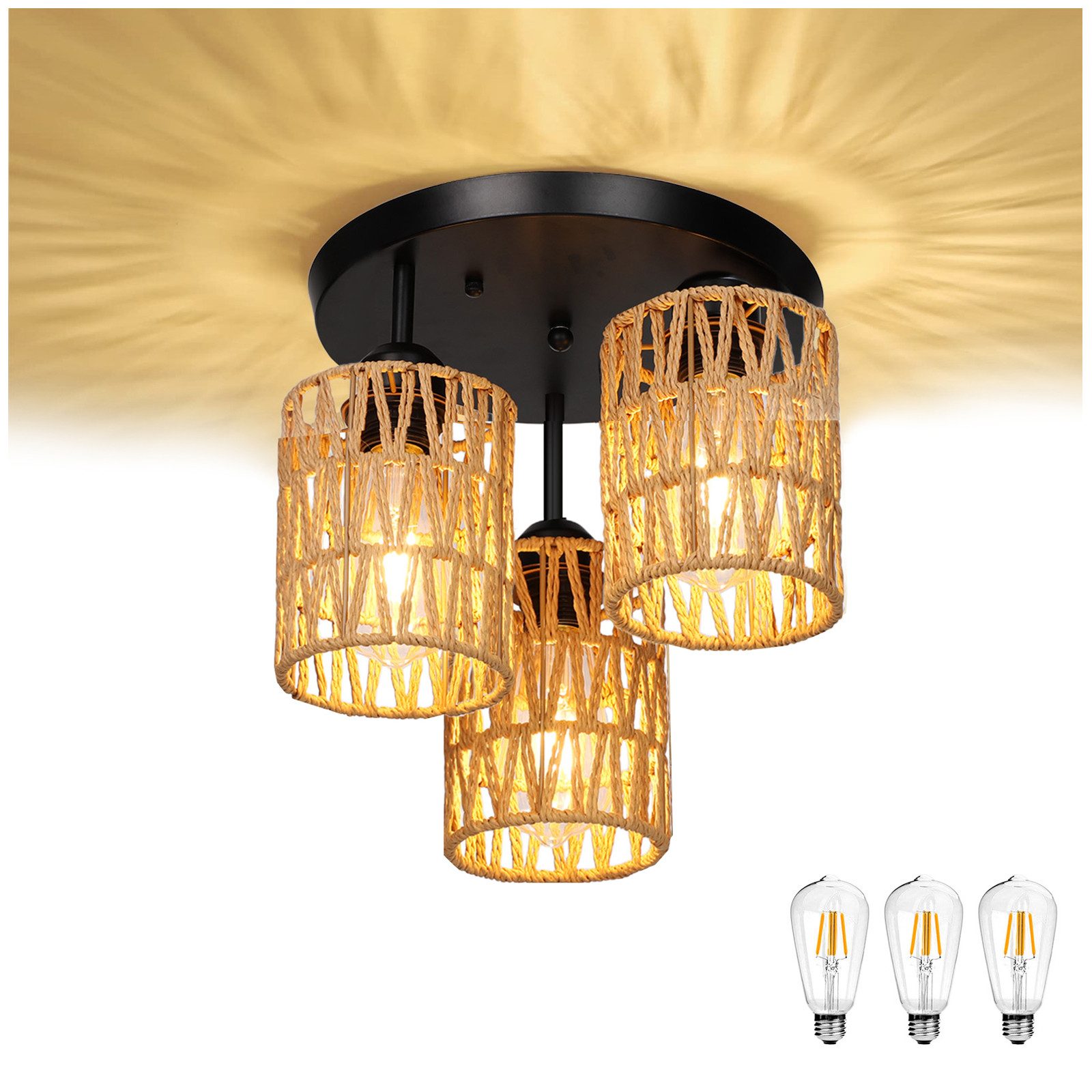 MUPOO LED Deckenleuchte Rattan Deckenlampe Hängend günstig online kaufen