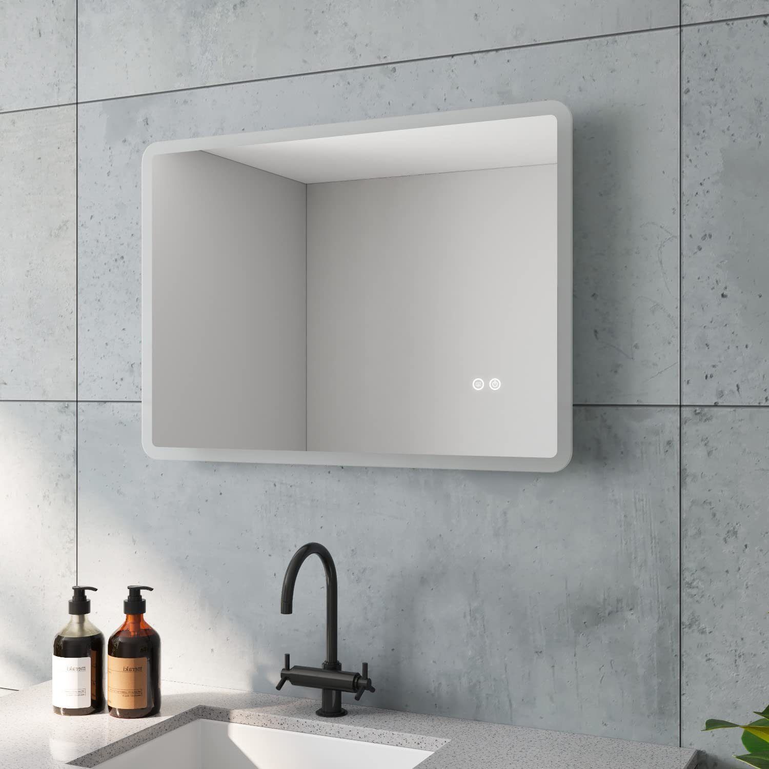 Beleuchtung, IP44 Anti-beschlag Touch Spiegel 6400K Kaltweiß Badezimmerspiegel Badspiegel LED-Lichtspiegel Led mit 80x60cm Energiesparend AQUABATOS