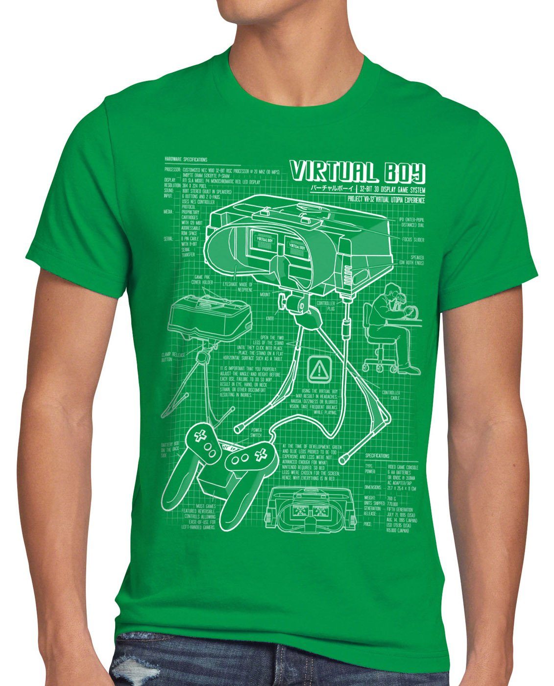 style3 Print-Shirt Herren T-Shirt Virtual Boy 32Bit videospiel nintendo konsole gamer super n64 nes grün