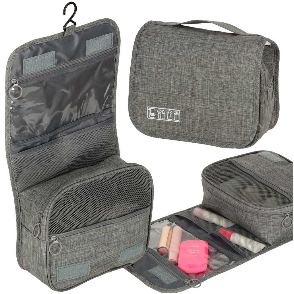 Ikonka Kosmetiktasche Kosmetiktasche Kulturbeutel faltbar Reiseorganizer mit Haken grau (Kulturbeutel faltbar Reiseorganizer mit Haken Kosmetiktasche grau, Kosmetiktasche faltbar Reiseorganizer mit Haken grau kompakt), faltbar Haken Reißverschlussfächer k