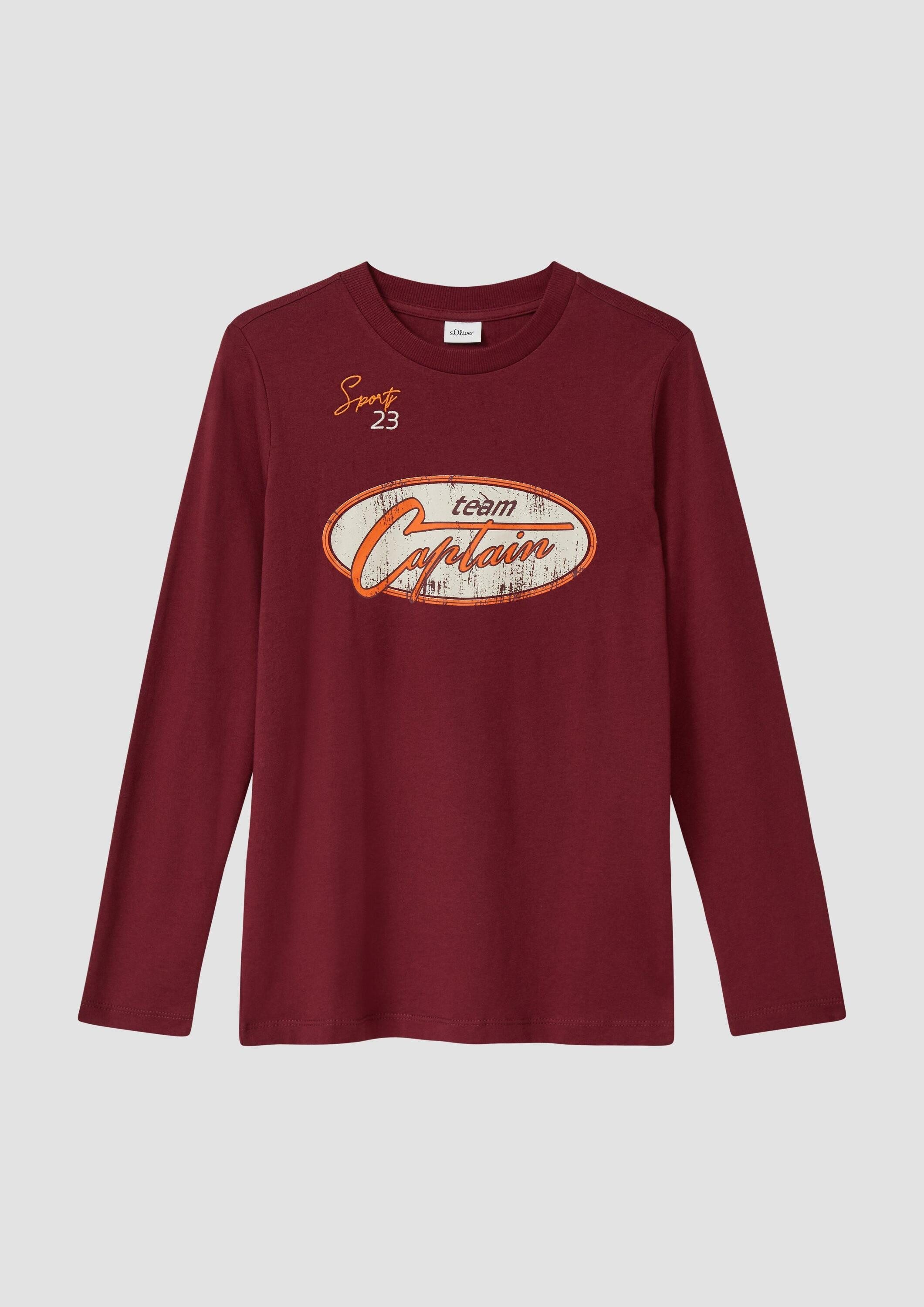 s.Oliver Langarmshirt T-Shirt Langarm-Jerseyshirt mit Print und Stickerei