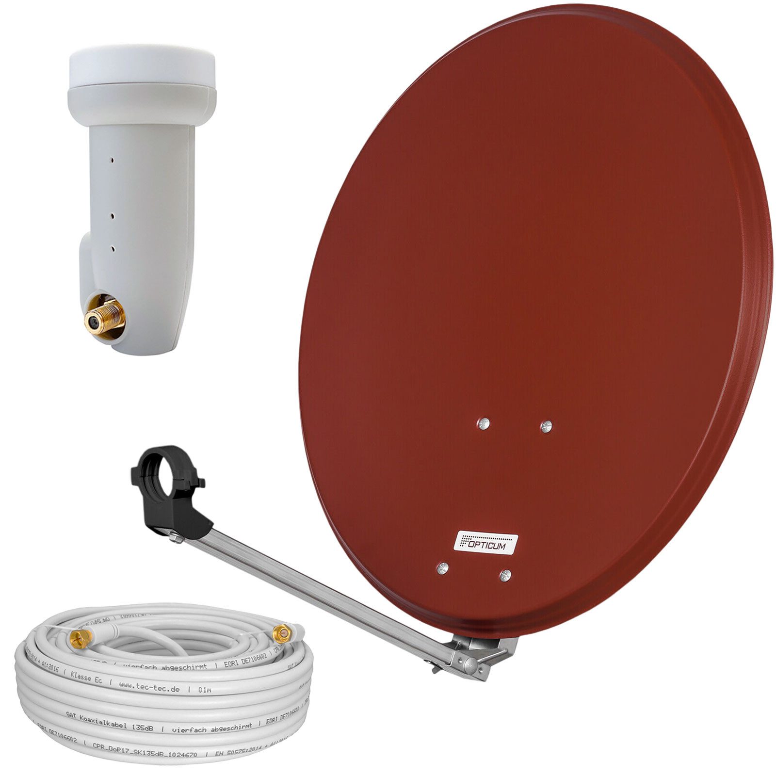HB-DIGITAL Sat Anlage 60cm rot mit Single LNB und 10m Koaxialkabel Sat-Spiegel (60 cm, Stahl, Nur fuer 1 Teilnehmer. Nicht fuer Multischalter oder mehrere Receiver)