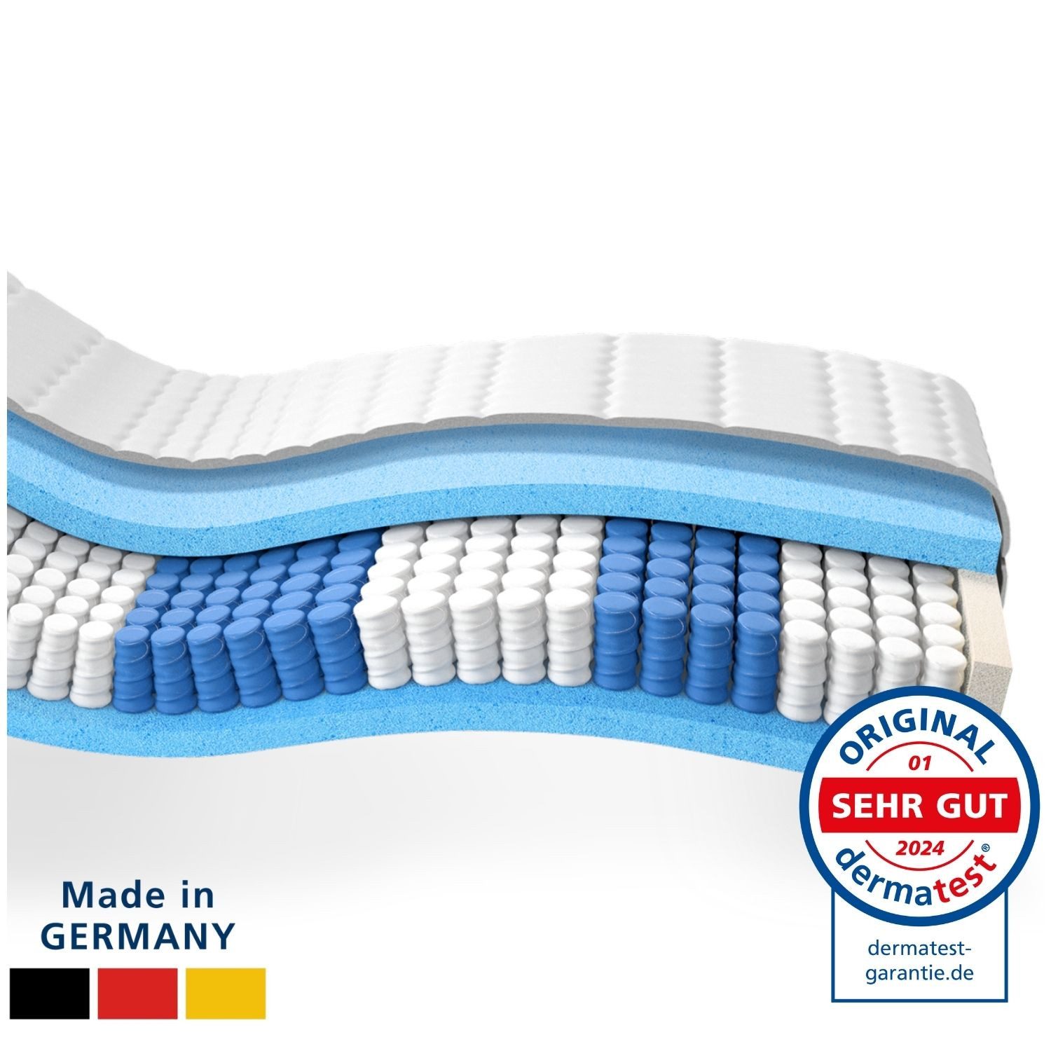 Taschenfederkernmatratze Federkernmatratze, Ergnonomische 7-Zonen Matratze, Tonnentaschenfedern, AM Qualitätsmatratzen, 24 cm hoch, 80x200 cm